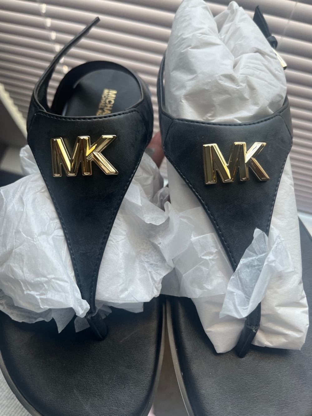 Michael Kors Black Sandal with Gold MK Emblem - Picture 4 of 5